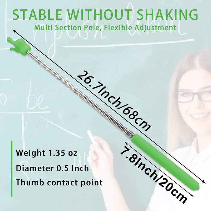 LYMXsd 2PCS Pointer Stick for Classroom – Multipurpose Teacher Pointer Stick, Extendable Classroom Pointer and Finger Pointer Stick, Engaging Colors, Classroom Essentials for Effective Presentations Green - Image 2